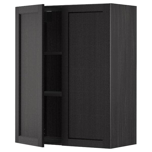 Ikea METOD - Wall cabinet with shelves/2 doors, black/Lerhyttan black stained, 80x100 cm