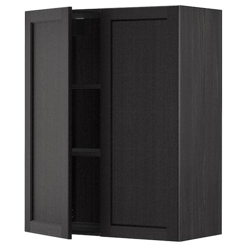 METOD - Wall cabinet with shelves/2 doors, black/Lerhyttan black stained, 80x100 cm