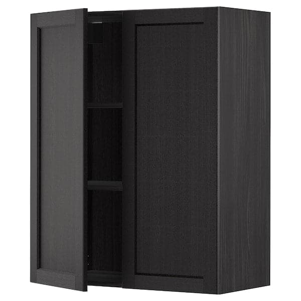 METOD - Wall cabinet with shelves/2 doors, black/Lerhyttan black stained, 80x100 cm
