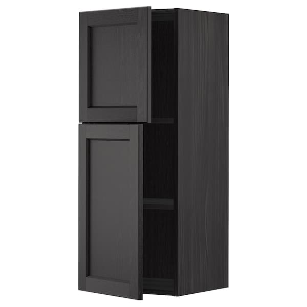 Ikea METOD - Wall cabinet with shelves/2 doors, black/Lerhyttan black stained, 40x100 cm