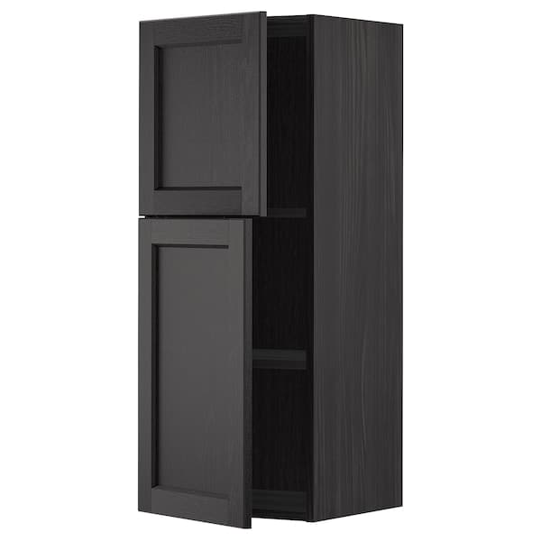 METOD - Wall cabinet with shelves/2 doors, black/Lerhyttan black stained, 40x100 cm - best price from Maltashopper.com 29452478