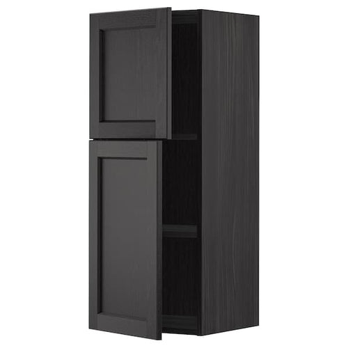 METOD - Wall cabinet with shelves/2 doors, black/Lerhyttan black stained, 40x100 cm