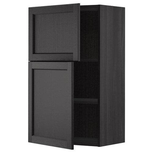 METOD - Wall cabinet with shelves/2 doors, black/Lerhyttan black stained, 60x100 cm