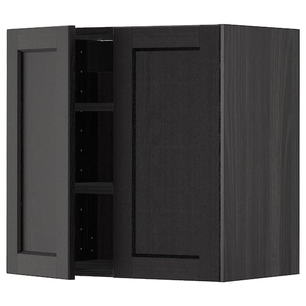 METOD - Wall cabinet with shelves/2 doors, black/Lerhyttan black stained, 60x60 cm - best price from Maltashopper.com 39454684