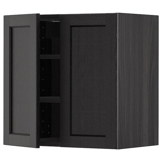 Ikea METOD - Wall cabinet with shelves/2 doors, black/Lerhyttan black stained, 60x60 cm