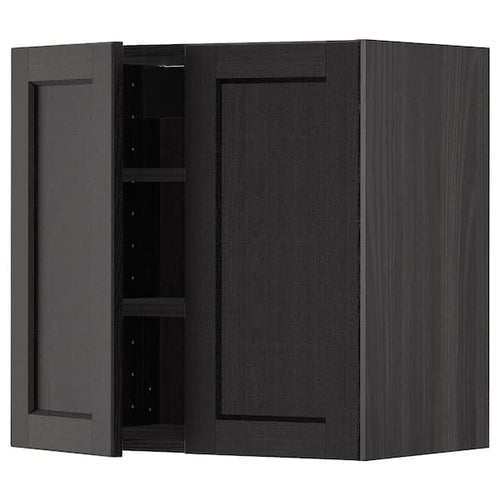 METOD - Wall cabinet with shelves/2 doors, black/Lerhyttan black stained, 60x60 cm