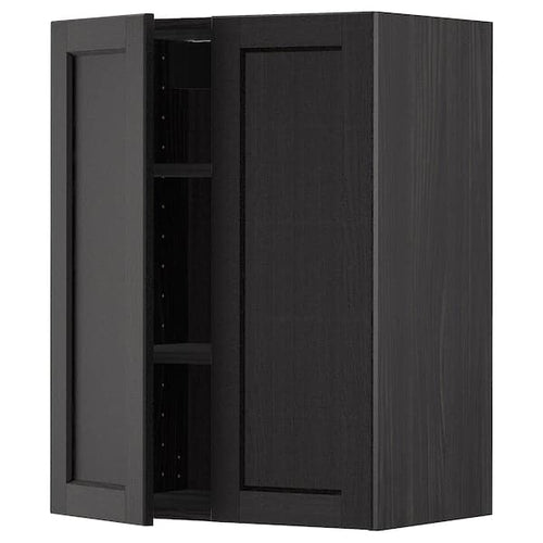 METOD - Wall cabinet with shelves/2 doors, black/Lerhyttan black stained, 60x80 cm
