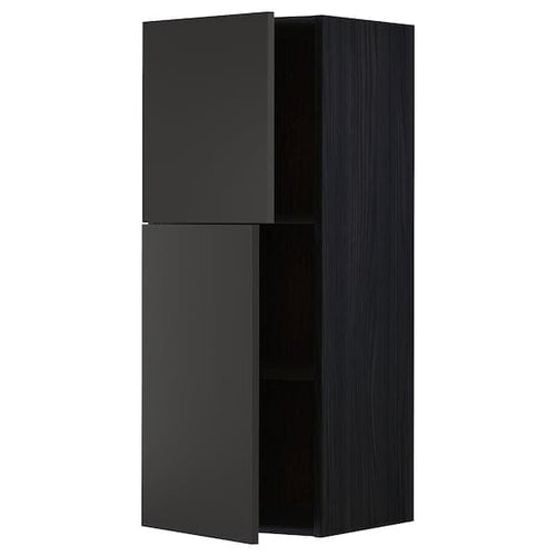 METOD - Wall cabinet with shelves/2 doors, black/Nickebo matt anthracite, 40x100 cm