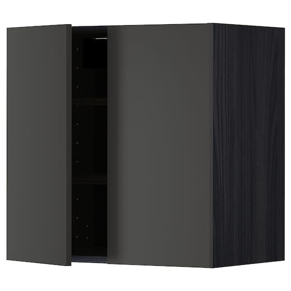 Ikea METOD - Wall cabinet with shelves/2 doors, black/Nickebo matt anthracite, 60x60 cm