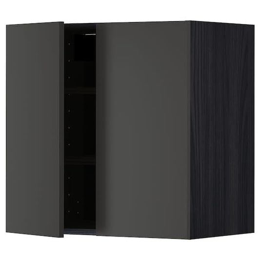 Ikea METOD - Wall cabinet with shelves/2 doors, black/Nickebo matt anthracite, 60x60 cm
