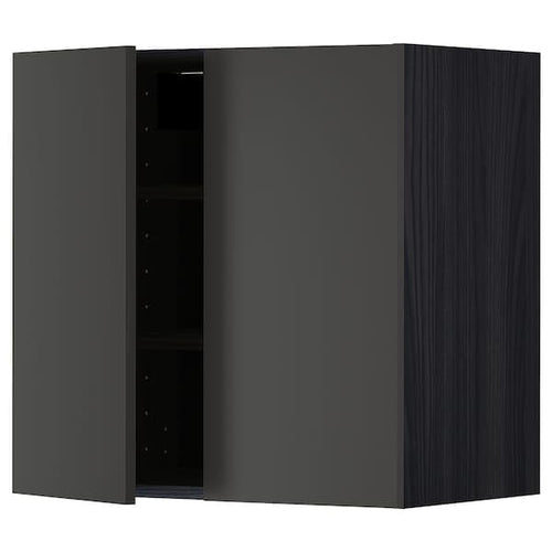 METOD - Wall cabinet with shelves/2 doors, black/Nickebo matt anthracite, 60x60 cm