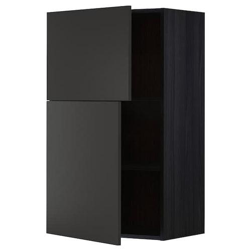 METOD - Wall cabinet with shelves/2 doors, black/Nickebo matt anthracite, 60x100 cm