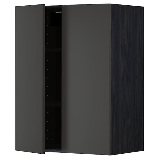 METOD - Wall cabinet with shelves/2 doors, black/Nickebo matt anthracite, 60x80 cm - best price from Maltashopper.com 89498483