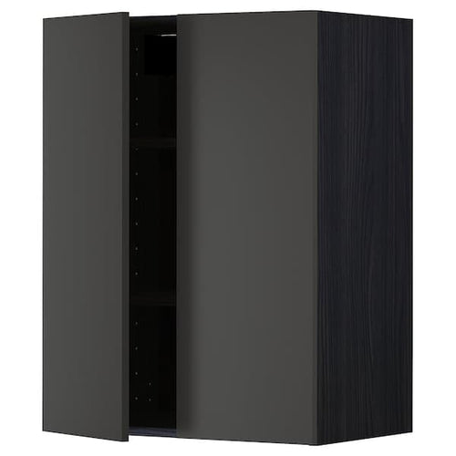 METOD - Wall cabinet with shelves/2 doors, black/Nickebo matt anthracite, 60x80 cm