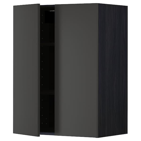 METOD - Wall cabinet with shelves/2 doors, black/Nickebo matt anthracite, 60x80 cm