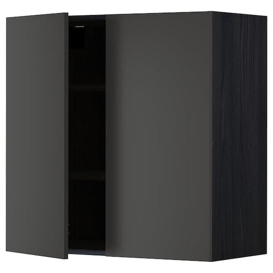 METOD - Wall cabinet with shelves/2 doors, black/Nickebo matt anthracite, 80x80 cm - best price from Maltashopper.com 89499072