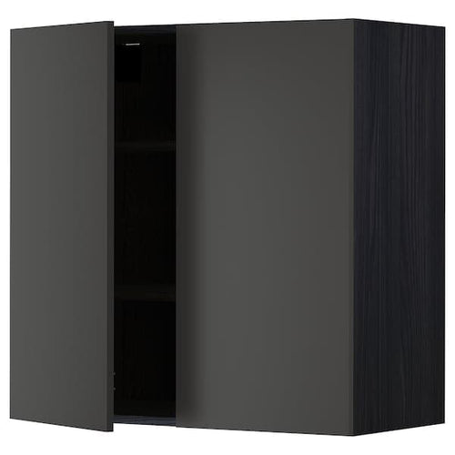 METOD - Wall cabinet with shelves/2 doors, black/Nickebo matt anthracite, 80x80 cm