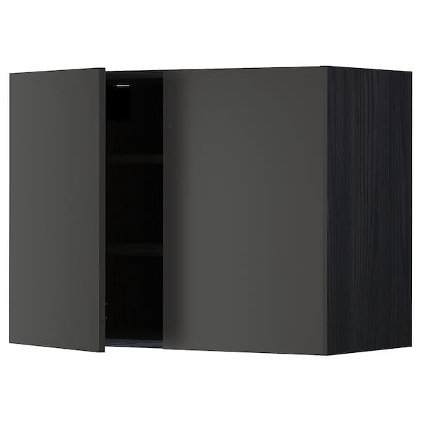 METOD - Wall cabinet with shelves/2 doors, black/Nickebo matt anthracite, 80x60 cm - best price from Maltashopper.com 99498680