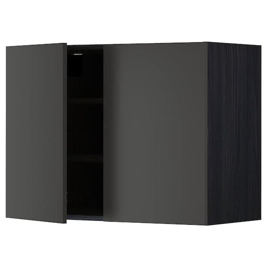 METOD - Wall cabinet with shelves/2 doors, black/Nickebo matt anthracite, 80x60 cm - best price from Maltashopper.com 99498680