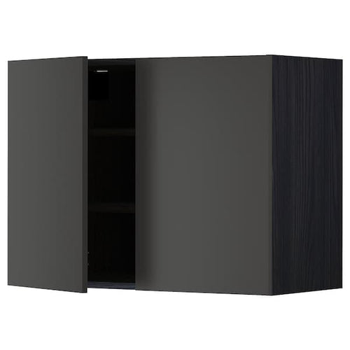 METOD - Wall cabinet with shelves/2 doors, black/Nickebo matt anthracite, 80x60 cm