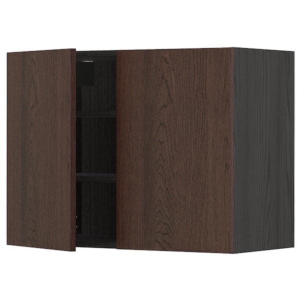 METOD - Wall cabinet with shelves/2 doors, black/Sinarp brown, 80x60 cm - best price from Maltashopper.com 59466737