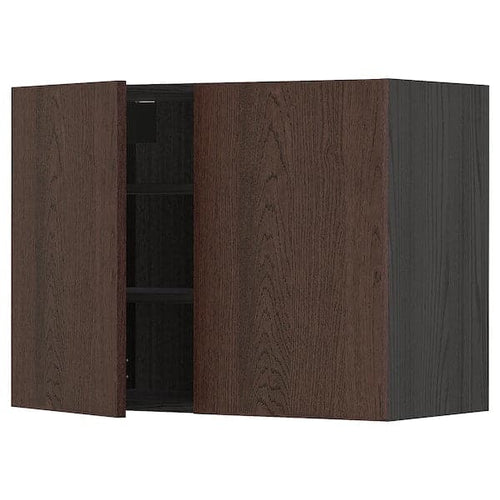 METOD - Wall cabinet with shelves/2 doors, black/Sinarp brown, 80x60 cm
