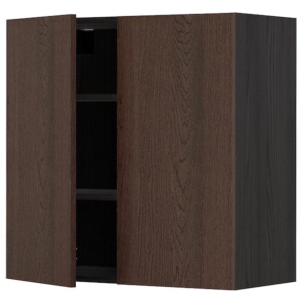 Ikea METOD - Wall cabinet with shelves/2 doors, black/Sinarp brown, 80x80 cm