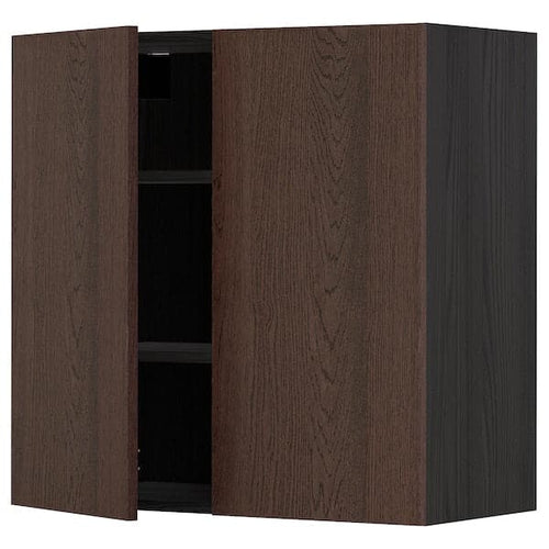 METOD - Wall cabinet with shelves/2 doors, black/Sinarp brown, 80x80 cm