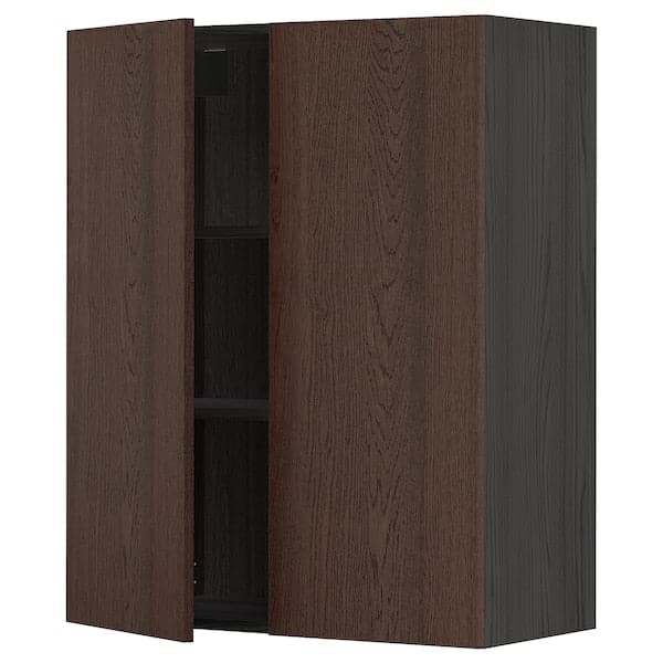 Ikea METOD - Wall cabinet with shelves/2 doors, black/Sinarp brown, 80x100 cm
