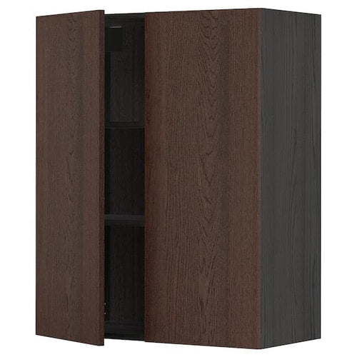 METOD - Wall cabinet with shelves/2 doors, black/Sinarp brown, 80x100 cm