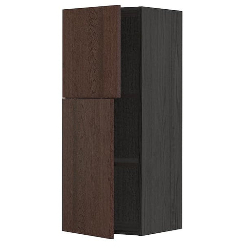 METOD - Wall cabinet with shelves/2 doors, black/Sinarp brown , 40x100 cm