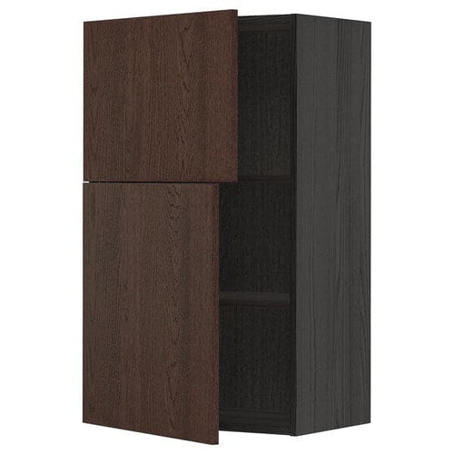 METOD - Wall cabinet with shelves/2 doors, black/Sinarp brown , 60x100 cm