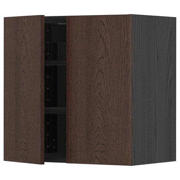 Ikea METOD - Wall cabinet with shelves/2 doors, black/Sinarp brown, 60x60 cm