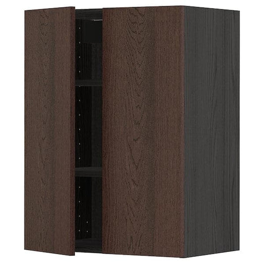 Ikea METOD - Wall cabinet with shelves/2 doors, black/Sinarp brown, 60x80 cm