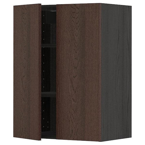 METOD - Wall cabinet with shelves/2 doors, black/Sinarp brown, 60x80 cm