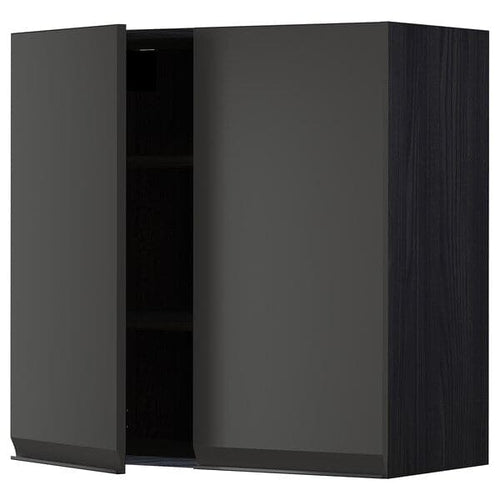 METOD - Wall cabinet with shelves/2 doors, black/Upplöv matt anthracite, 80x80 cm