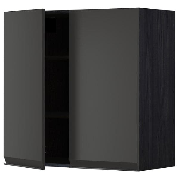 METOD - Wall cabinet with shelves/2 doors, black/Upplöv matt anthracite, 80x80 cm