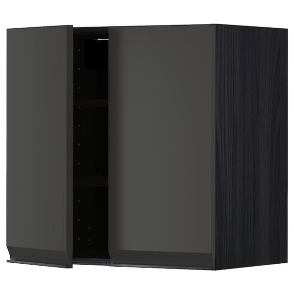 METOD - Wall cabinet with shelves/2 doors, black/Upplöv matt anthracite, 60x60 cm - best price from Maltashopper.com 29495411