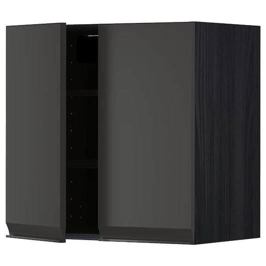 METOD - Wall cabinet with shelves/2 doors, black/Upplöv matt anthracite, 60x60 cm - best price from Maltashopper.com 29495411