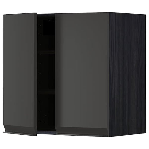METOD - Wall cabinet with shelves/2 doors, black/Upplöv matt anthracite, 60x60 cm