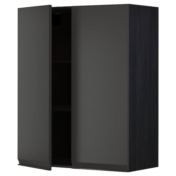 METOD - Wall cabinet with shelves/2 doors, black/Upplöv matt anthracite, 80x100 cm - best price from Maltashopper.com 29495524