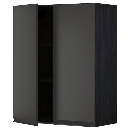 METOD - Wall cabinet with shelves/2 doors, black/Upplöv matt anthracite, 80x100 cm