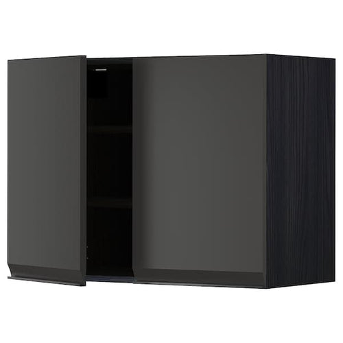 METOD - Wall cabinet with shelves/2 doors, black/Upplöv matt anthracite, 80x60 cm