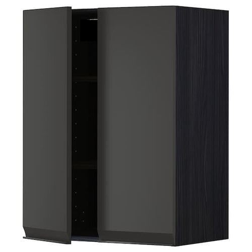 METOD - Wall cabinet with shelves/2 doors, black/Upplöv matt anthracite, 60x80 cm