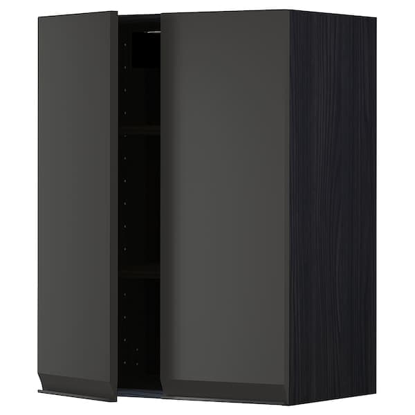 METOD - Wall cabinet with shelves/2 doors, black/Upplöv matt anthracite, 60x80 cm