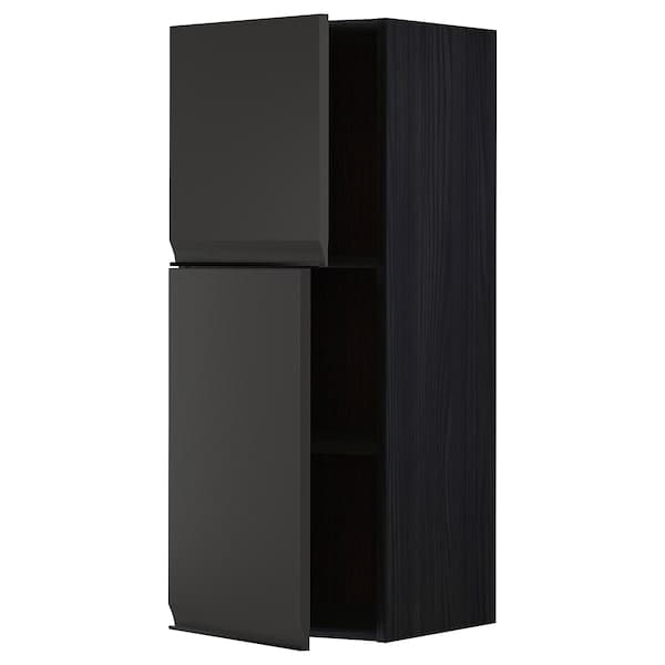 METOD - Wall cabinet with shelves/2 doors, black/Upplöv matt anthracite, 40x100 cm