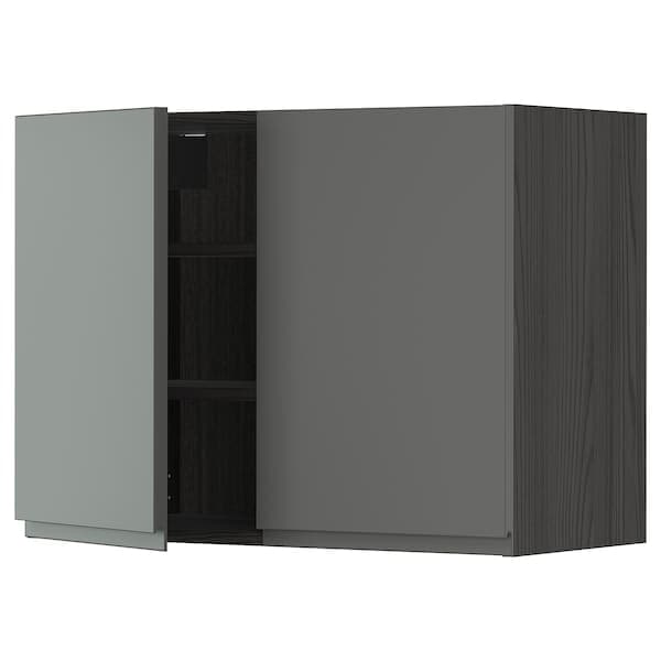 METOD - Wall cabinet with shelves/2 doors, black/Voxtorp dark grey, 80x60 cm - best price from Maltashopper.com 89464204