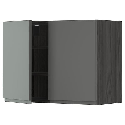 METOD - Wall cabinet with shelves/2 doors, black/Voxtorp dark grey, 80x60 cm
