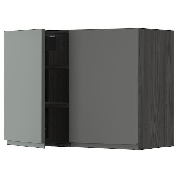 METOD - Wall cabinet with shelves/2 doors, black/Voxtorp dark grey, 80x60 cm