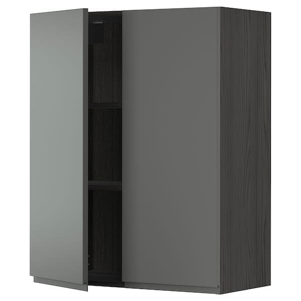 METOD - Wall cabinet with shelves/2 doors, black/Voxtorp dark grey, 80x100 cm - best price from Maltashopper.com 49467817